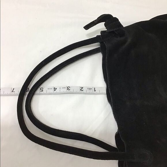 BOTTEGA VENETA Black Suede Leather Structured Top Handle Drawstring Shoulder Bag - Picture 12 of 16